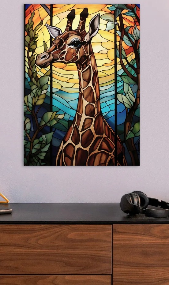 Stained Glass Giraffe Portrait — metal poster wall art by Lineer
